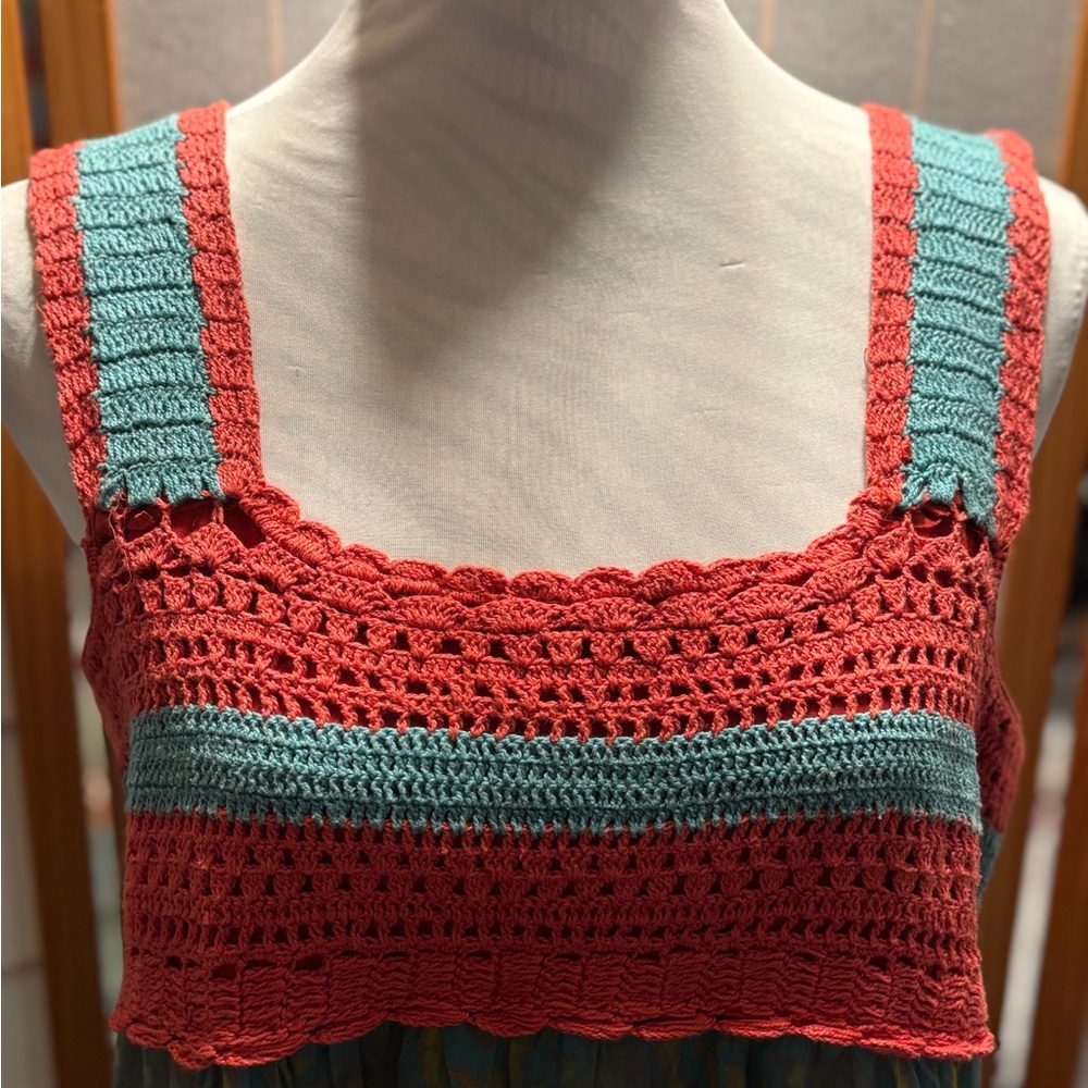 Sundance maxi dress mix media crochet detail 14P - Picture 2 of 7